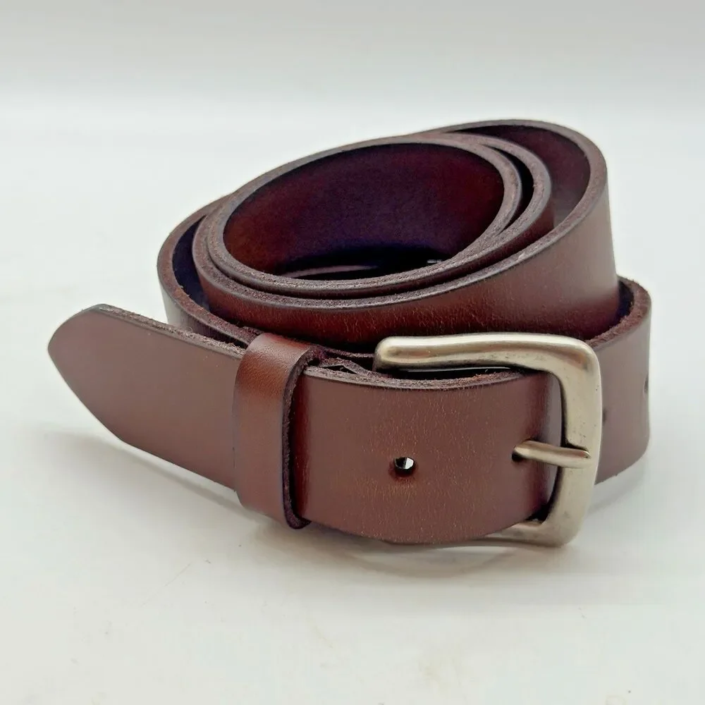 Polo Ralph Lauren Brown Leather Belt Men's 38 Solid Brass Silver Plated Buckle